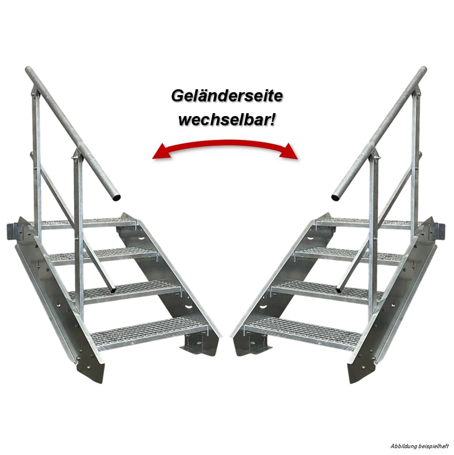 Stahltreppe Industrietreppe Aussentreppe Treppe 5 Stufen-Breite 100cm Variable Geschosshöhe 70-105cm mit einseitigem Geländer