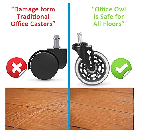 AIRKOUL Office Chair Caster Wheels, 5Pcs 3 Inches PU Replacements Wheels Universal Fit Safe for Hardwood & Carpet Floor,Smooth & Quiet
