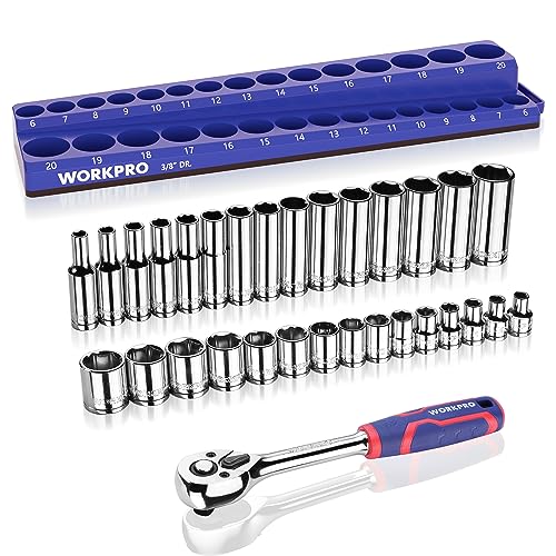 WORKPRO 32-Piece 3/8 in Drive Metric Socket Set with Ratchet