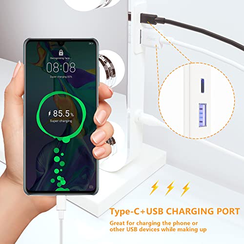 Hasipu Vanity Mirror With Lights, 31.5" X 23.6" Hollywood Mirror, Makeup Mirror With 17 Dimmable Bulbs And 10X Magnification, 3 Colors Modes, Touch Control, Usb Charging Port, Type-C, White #TOP2