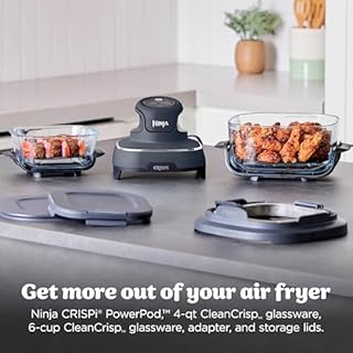 Ninja Crispi 4-in-1 Glass Air Fryer | 450°F | Non-Toxic | 4QT & 6-Cup Glass Containers w/Lids | Microwave, Freezer, Dishwasher Safe | Max Crisp, Air Fry, Bake, Recrisp | Cyberspace Gray, FN101GY