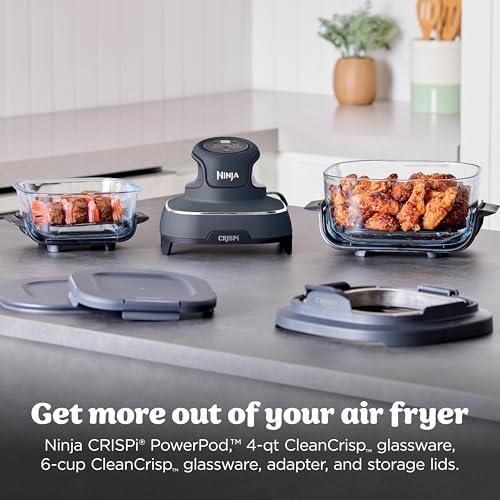Ninja Crispi 4-in-1 Portable Glass Air Fryer Cooking System, 1500W, 4QT & 6-Cup TempWare Glass Containers with Storage Lids, Microwave, Freezer & Dishwasher Safe, Cyberspace Gray, FN101GY #1