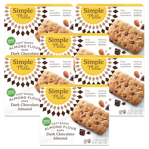 Image of Simple Mills Almond Flour Snack Bars, Dark Chocolate Almond - Gluten Free, Made with Organic Coconut Oil, Breakfast Bars, Healthy Snacks, Paleo Friendly, 6 Ounce (Pack of 6)