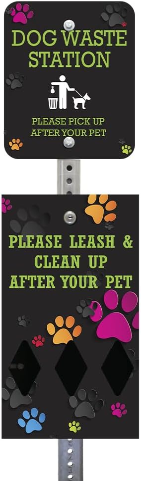 ZERO WASTE USA – NEW 2026 DISPENSE-ART™ UV Printed Aluminum 7' Dog Waste Station - No Trash Can – 25% More Storage & Enhanced UV Protection – Includes 400 Roll Bags – 10-Year Warranty (Abstract Paw)