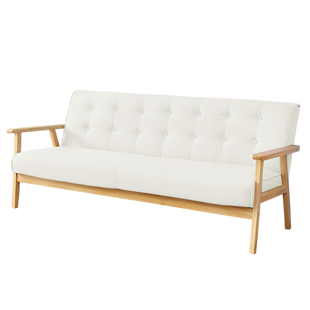 Amazon ソファ ソファー 3人掛け 2人かけ 2p 3pソファ ファブリック レトロ モダン 天然木 北欧風 おしゃれー かわいい レトロソファー アイボリーホワイト ソファ カウチ オンライン通販