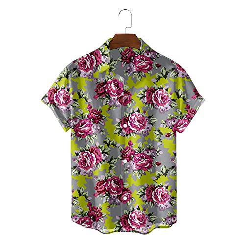 Chemise hawaïenne funky fleur de pivoine rouge pour homme d'été