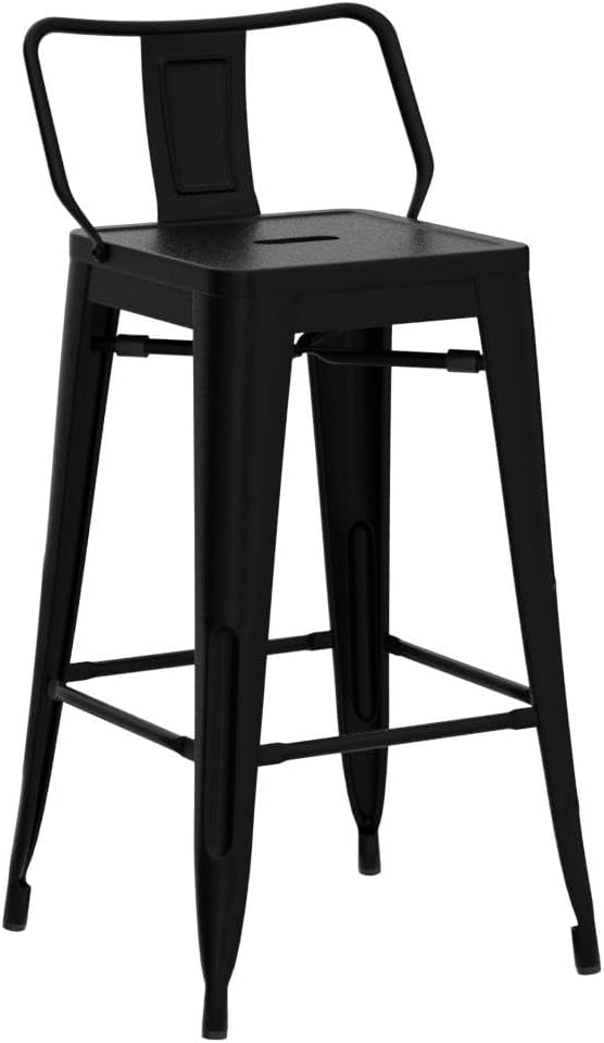 Aklaus 30" Metal Bar Stools with Backs Heavy Duty Bar Stools Counter Bar Height Stools Bar Chair Matte Black Set of 4,30 Inches Outdoor Extra Tall barStools for Kitchen Counter