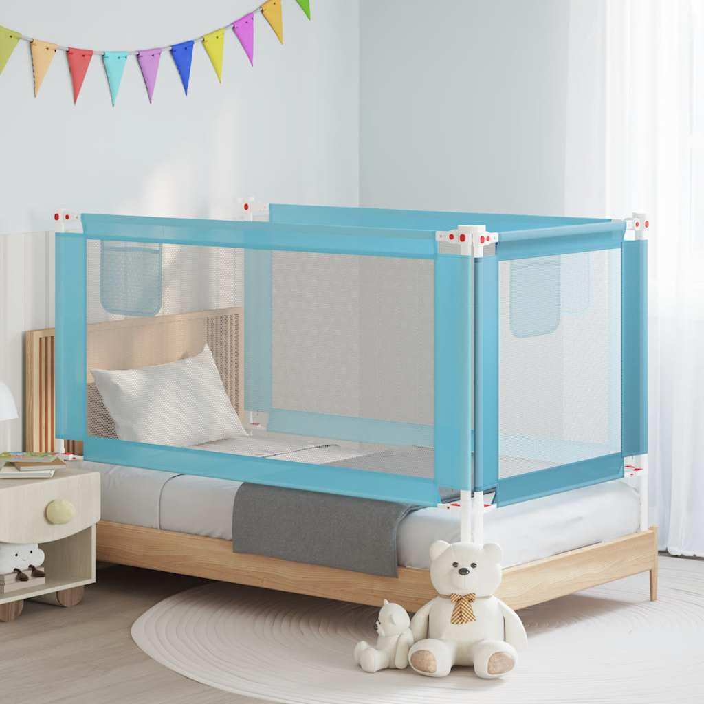 Kleinkind Bettschutzgitter Blau 160x25 cm Stoff mit höhenverstellbarer Bettbarriere, Rausfallschutz und Seitenschutz für Kinderbett, Babysicherheit und Absturzsicherung im Schlafzimmer