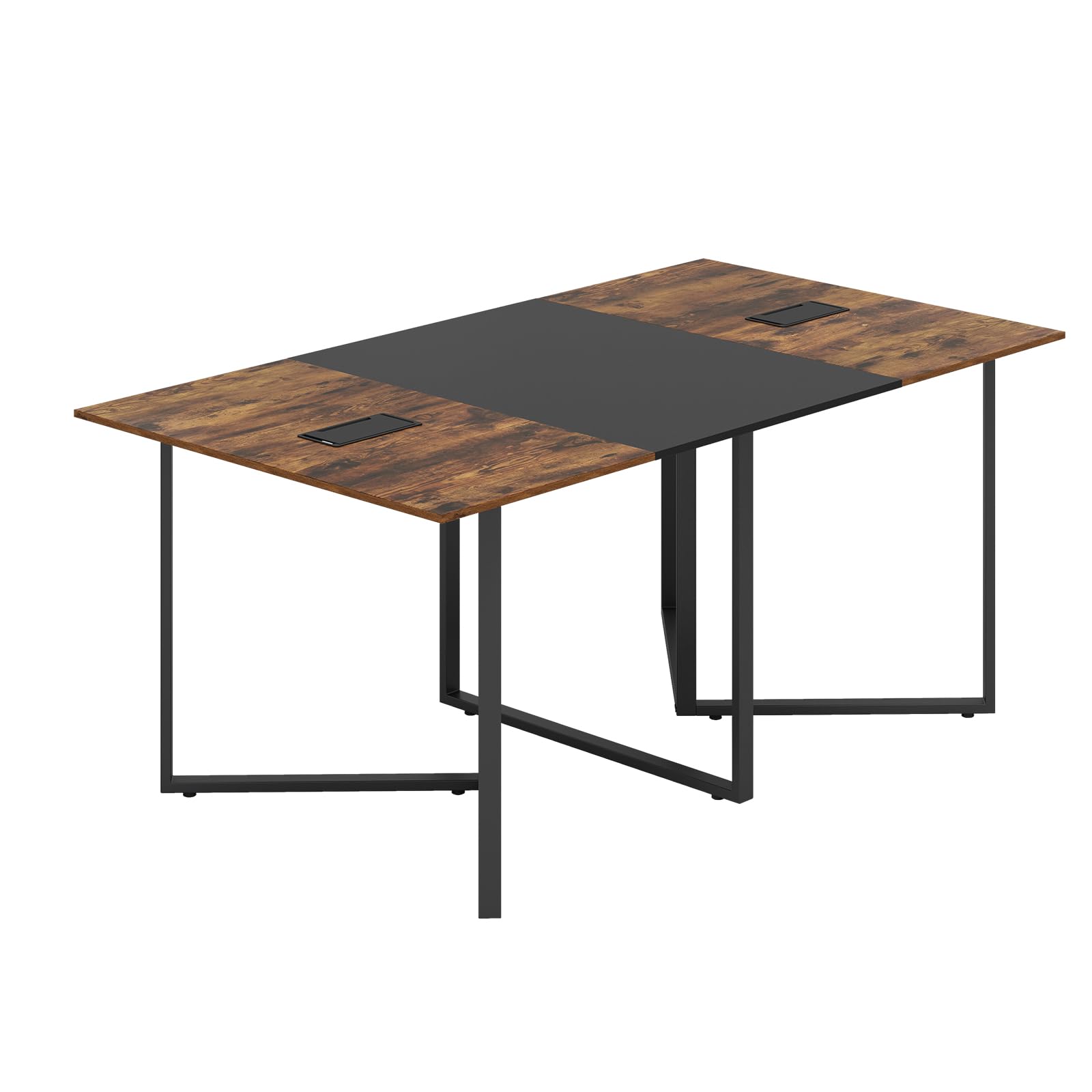 GIANTEX Table de conférence 180 x 100 cm - Grande table de réunion pour 6 à 8 personnes - Table de bureau rectangulaire avec 2 passages de câbles - Structure en métal - Charge maximale : 120 kg - Pour