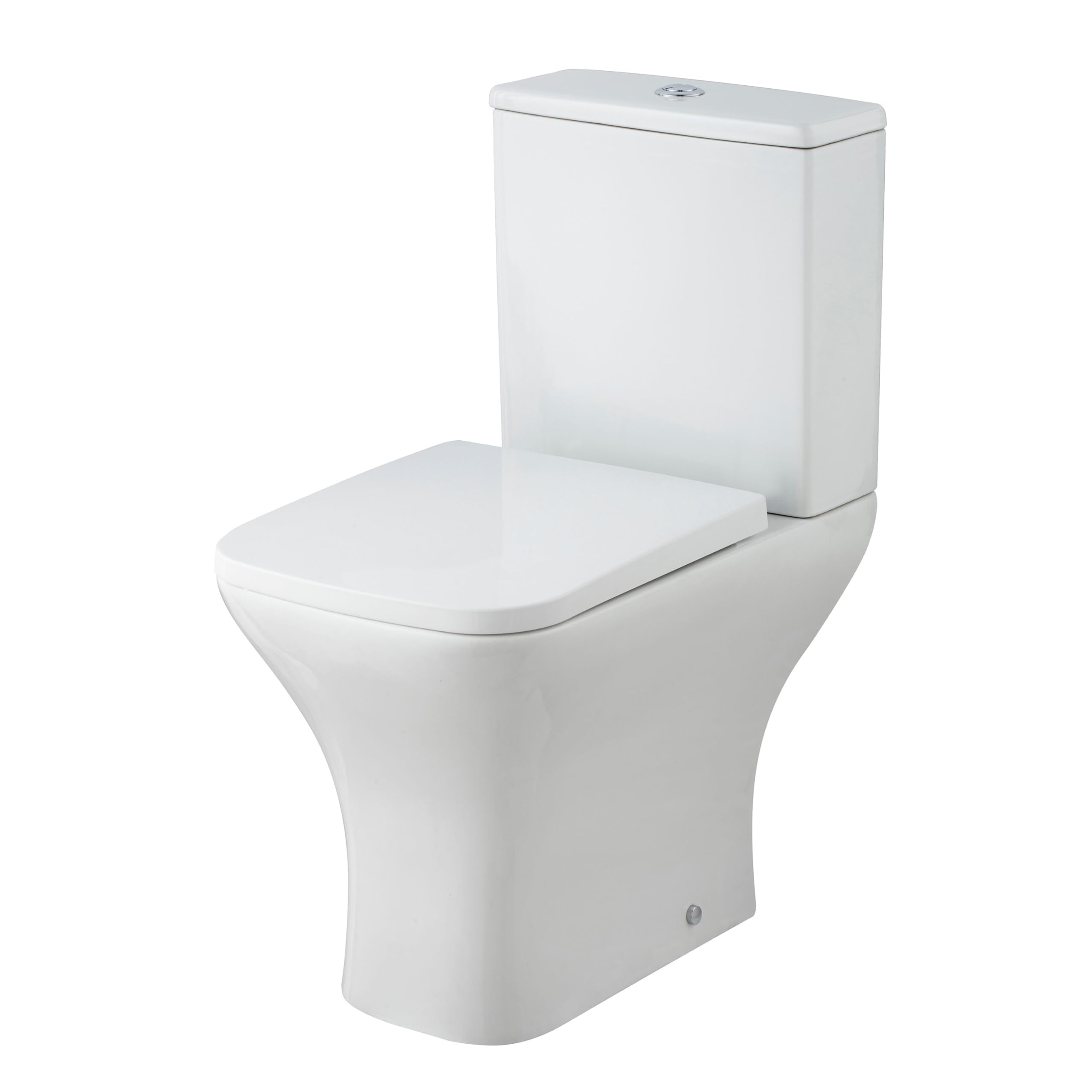 Balterley White Close Coupled Rimless Toilet With Cistern & Soft Close Seat, Bathroom Toilet Cistern With Square Rimless Pan & Push Flush Button, Wc Toilets For Bathrooms - 375Mm X 612Mm X 790Mm (White)