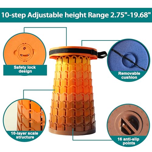 Image of ALEVMOOM Upgraded XXL 50 Portable Collapsible Stool with Cushion,Telescoping Folding Stool for Adults,Yet More Sturdy Camping Stool with Load Capacity 1000lbs,for Outdoor Garden Hiking BBQ