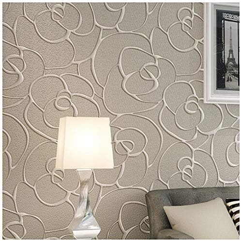 QIHANG Modern Minimalist Embossed 3D Rose Flower Non-Woven Wallpaper Cream&Gray Color 0.53m(1.738' W) x 10m(32.8' L)=5.3㎡(57 sq.ft)