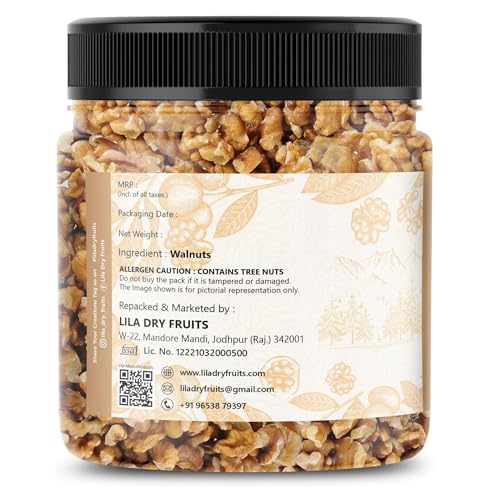 Image of LILA DRY FRUITS Walnut Kernals 400 g | 100% Natural Raw Walnuts Grade-8pcs | Akrot Giri Dry Fruit Rich in Iron and Protein | Ideal for Breakfast | Low in Calorie Nuts | Perfect for Gifting