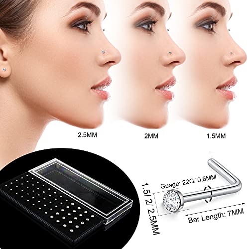 EIELO 240 Pcs Nose Ring Studs Set for Women Men Surgical Stainless Steel Nose Hoop CZ Bone Nose Studs Ring Nose Piercing Jewelry 20G 22G 1.5mm 2mm 2.5mm2
