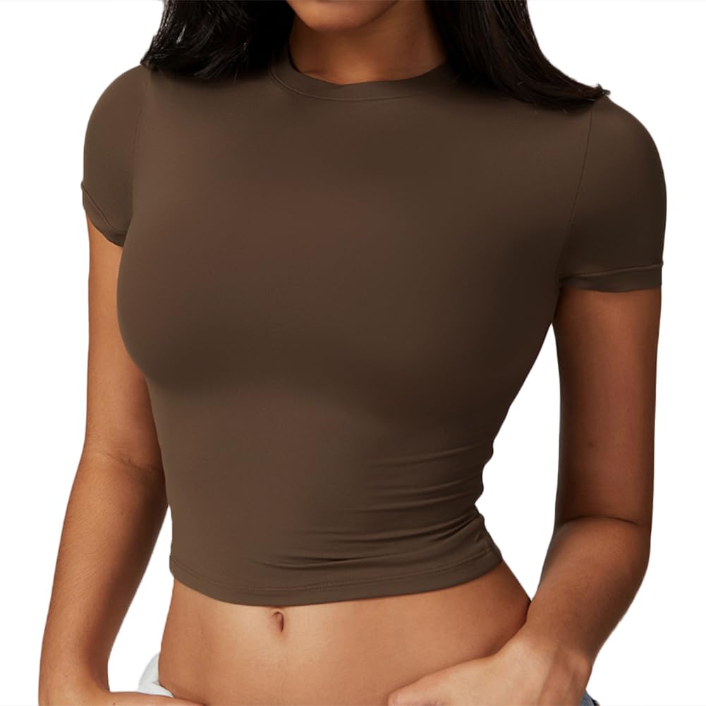 JPXJGT Yoga Fitness Clothes Gym Workout Sports Fitted Crop Tops for Women(Size:M,Color:Brown)
