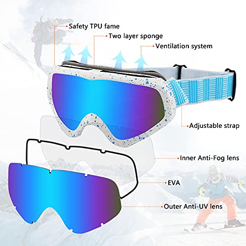 Ukoly Ski Goggles,Snow Snowboard Goggles Kids Youth Snowmobile Skiing Skating #TOP2