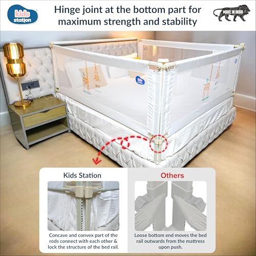 Image of Kids Station 1 Side Premium Bed Rail Guard (5.3ft x 2.6ft / 150x80cm), Bed Railing for Baby Safety, Kids Toddler Bed Protector Side Walls, Adjustable Height, Portable & Foldable (White)