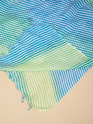 Image of Women's Cotton Blend Striped Print Dupatta with 2.20 Meters | Women's cotton printed dupatta with tassels