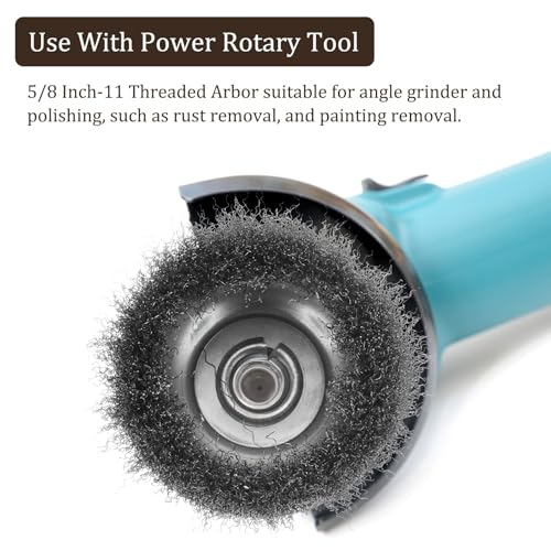 Image of Wire Cup Brush for Rotary Tool - [4 Inch] Coarse Crimped for Paint Stripping Cleaning Rust Light Duty Conditioning, 5 /8 Inch-11 Threaded Arbor, Red
