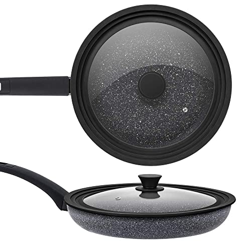 Universal Lid For Pots,Pans And Skillets - Tempered Glass With Heat Resistant Silicone Rim Fits 10.5", 11" And 12" Diameter Cookware ,Black #TOP3