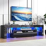 Vinctik 6&Fox Black TV Stand for 55/60/65inch TV,Modern Entertainment Center with 2 Storage Drawers and LED Light, High Glossy TV Console Table Media Furniture(63inch Black)