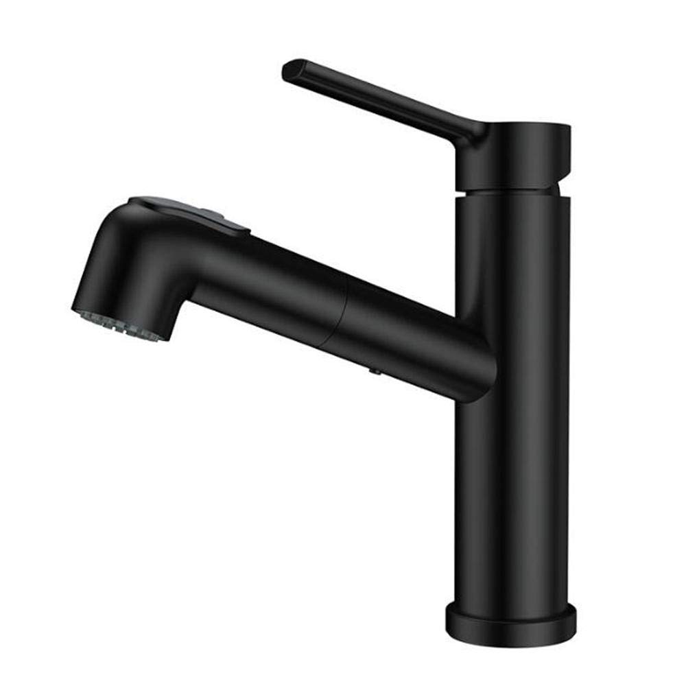 Robinet de salle de bain pour évier avec pulvérisateur extractible en acier inoxydable noir