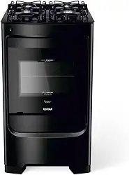 Fogão Consul 4 bocas preto com mesa de vidro e grades individuais super estáveis - CFO4VBE BIVOLT
