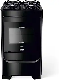 Fogão Consul 4 bocas preto com mesa de vidro e grades individuais super estáveis - CFO4VBE BIVOLT