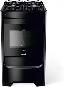 Fogão Consul 4 bocas preto com mesa de vidro e grades individuais super estáveis - CFO4VBE BIVOLT