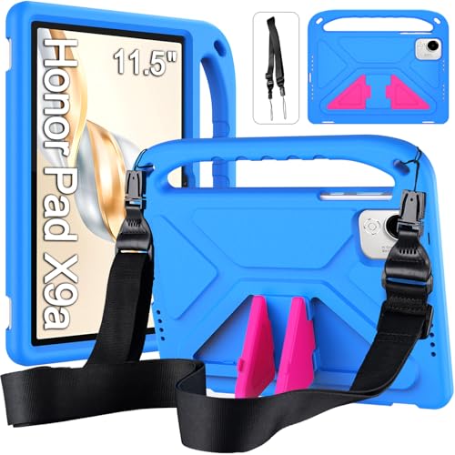 RollinCase Kids Case for Honor Pad X9a/X9 11.5 inch 2025, Kids-friendly Protective Case with Shoulder Strap, Lightweight & Shockproof Handle Stand, Blue
