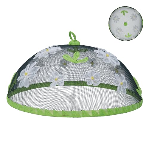 Gisela Graham Mesh Food Cover, White Daisy Design, Dome, 35cm