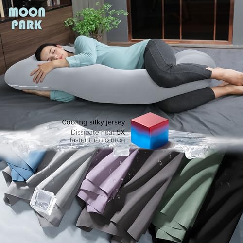 Image of MOON PARK Pregnancy Pillows for Sleeping - U Shaped Full Body Maternity Pillow with Removable Cover - Support for Back, Legs, Belly, HIPS - 65 Inch - Light Grey - Cooling Cover