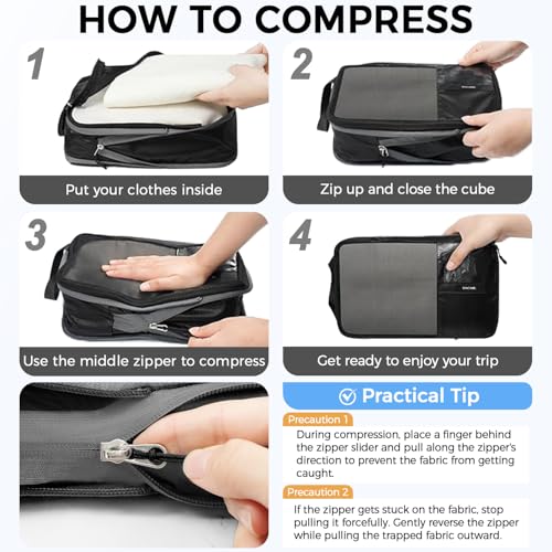Image of BAGAIL 6 Set Ultralight Compression Packing Cubes Packing Organizer for Travel Accessories Luggage Suitcase Backpack