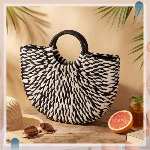 Image of Frienda Straw Tote Bag Summer Beach Bag Handmade Straw Rattan Woven Handbag for Women Travel