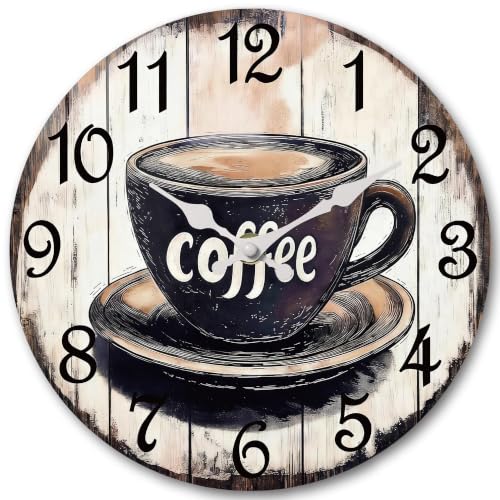 Image of CHYLIN Kitchen Wall Clock Coffee Decor Silent Battery Operated Vintage