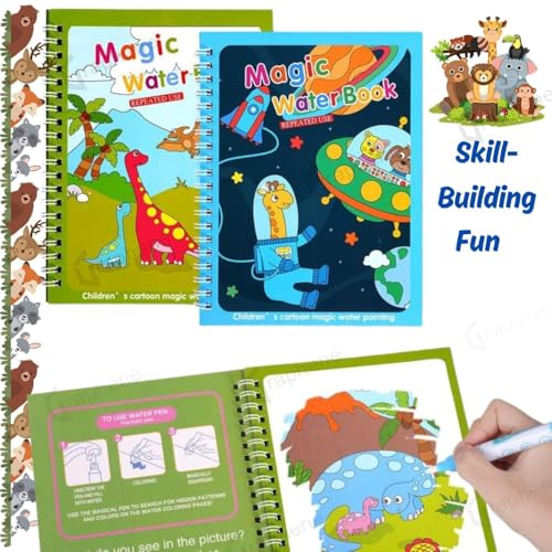 Image of Magic Water Coloring Book, Educational Fun & Bonding Time for Kids, Reusable, Mess-Free Art with Quick Dry Technology, Promote Fine Motor & Drawing Skills, Ideal Travel Toy