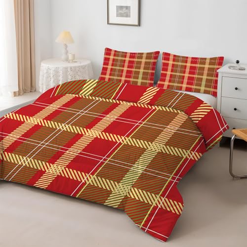 SYHIEGO Edredón reversible de cuadros rojos sin funda, edredón de Navidad para todas las estaciones, edredón de Navidad con 2 fundas de almohada, edredón de microfibra lavable, tamaño Super King, 260