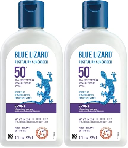 Image of BLUE LIZARD Sport Mineral-Based Sunscreen Lotion - SPF 50+, Cream, Unscented, 8.75 Fl Oz (Pack of 2)