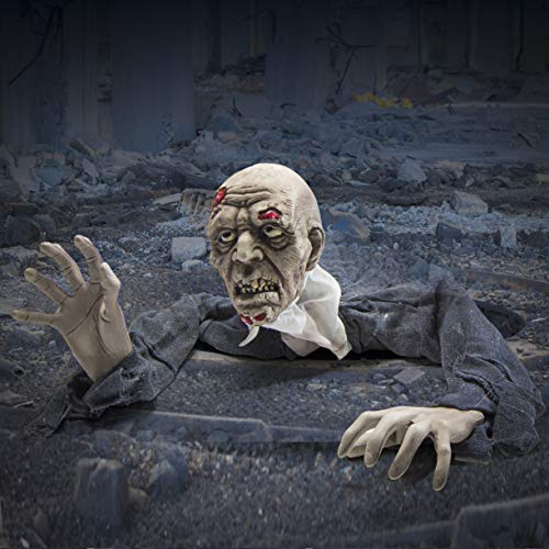 Zombi de Aspecto horripilante Que Sale del Suelo Vestido con una Bata vaporosa Azul Marino - Mejor decoración de Halloween para Exteriores