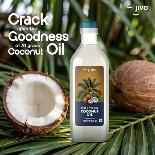 Image of JIVO Pure Extra Virgin Coconut Oil 500 ml | Nourishing Oil Bottle for Skin | Hair Growth | Baby Massage | Good for Salad Dressing Zero Cholesterol and Trans Fat | Keto diet & Cooking