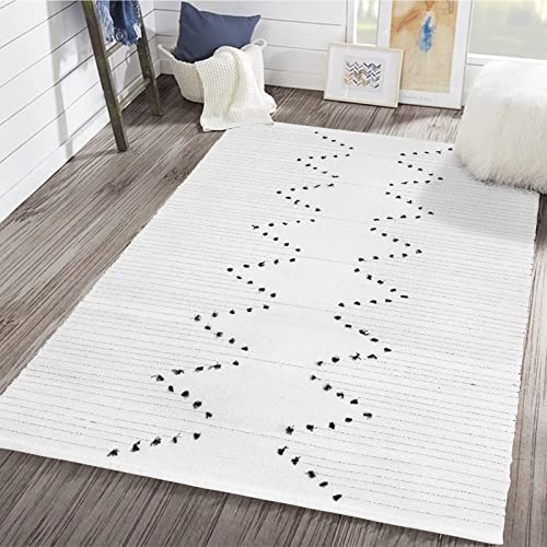 70% Off Everything Moroccan Woven Large Area Rug 4' x 6' Cream, KIMODE Cotton Modern Diamond Geometric Porch Machine Washable Hand-Woven Area Rug for Living Room/Entryway/Patio/Bedroom
