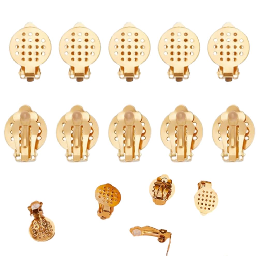 Clip-On Orecchini Acciaio Inossidabile Oro 20 Pezzi Rotondo Piatto Dorso Vassoio Convertitori Donne