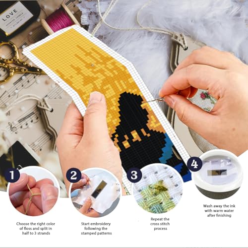 Image of INFUNLY 6pcs Animal Silhouettes DIY Cross Stitch Bookmark Starter Kits with Instruction 2.4''x7.9'' Lion Giraffe Stamped Embroidery Bookmark Kit Moon Branches Embroidery Bookmark Set for Book Lovers