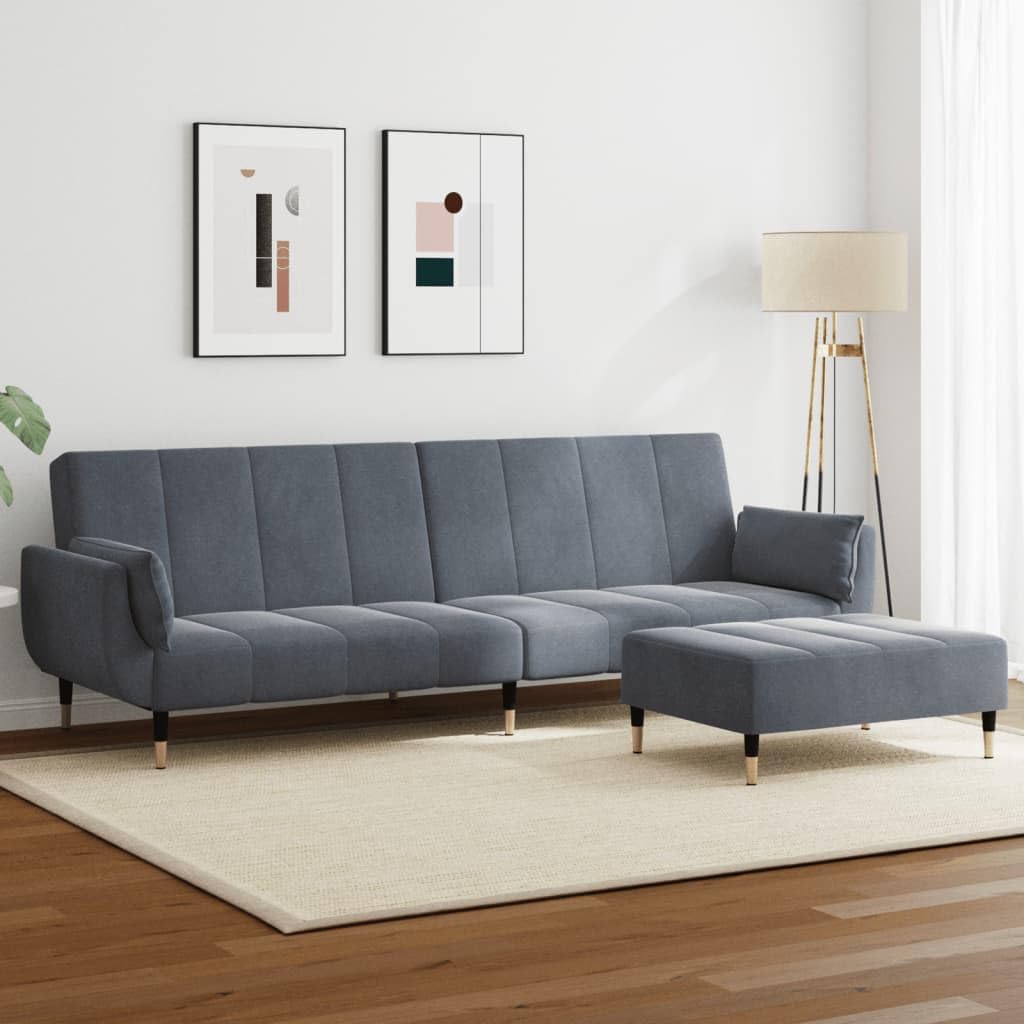 Sofá cama de 2 plazas con reposapiés y 2 almohadas, terciopelo gris