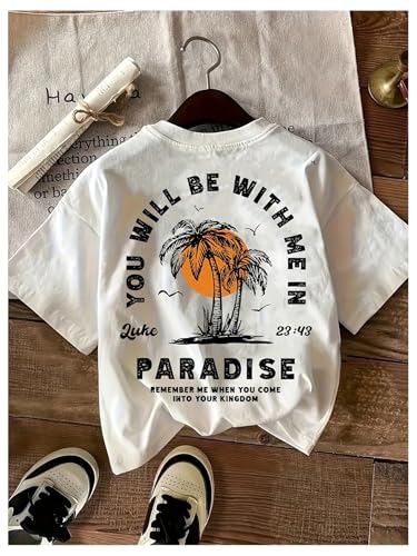 Image of RoseSeek Women's Graphic Letter Tee Crew Neck Drop Shoulder Trendy Summer T Shirt Short Sleeve Vintage Car Print Top