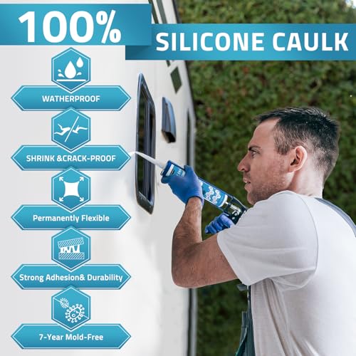 Image of PAULINN 4 Pack Black Silicone Caulk Waterproof 100% Silicone Caulk for Kitchen & Bathroom