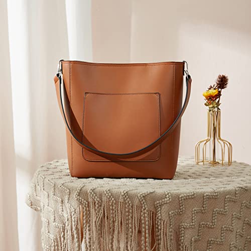 Bromen Hobo Bags For Women Leather Handbags Designer Shoulder Bucket Crossbody Purse Brown #TOP6