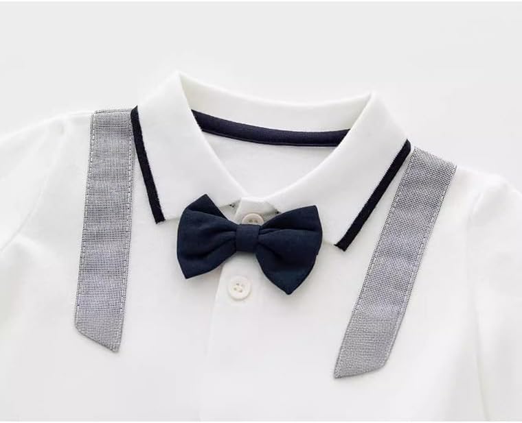 Baby Boys' Tie Gentleman One-Piece Black and White Stitching Romper Wedding Outfit