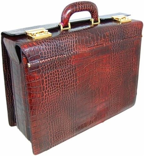 Pratesi Mens Italian Leather Lorenzo il Magnifico Pilot case Croco Leather, Dark Brown Croco