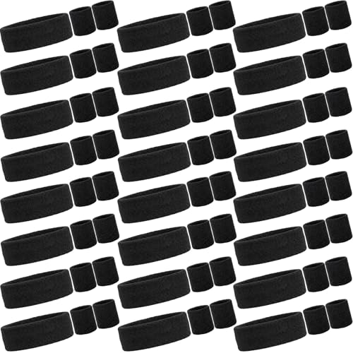 Image of Neon Sweatbands and Wristbands Bulk, Cotton Sports Headbands for Team Spirit, School Field Day, 80s 90s Party, Soccer Fan Accessories, Gym, Cheer and Group Events